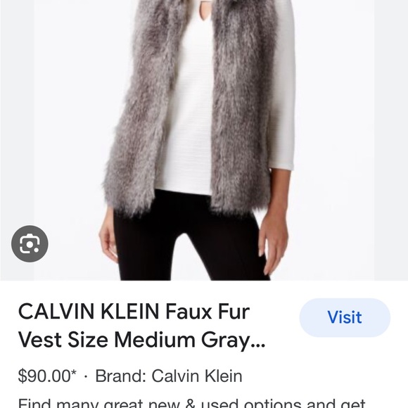 Calvin Klein FAUX FUR VEST GRAY. SAVE - Picture 8 of 8